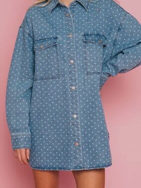 Brunette The Label Blue Denim Heart-Print Shania Jacket S/M
